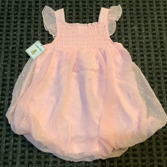 Baby toddler girl Easter spring summer pink chiffon bubble romper 24 months - Picture 2 of 3